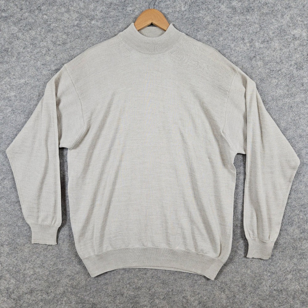 Alan Stuart Italy Merino Wool Blend Mock Neck Sweater Men's Size XXL Beige FLAWS